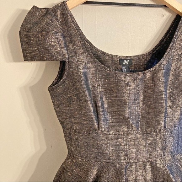 H&M Y2k metallic bronze puff cap sleeve bubble cocktail party formal dress - Picture 3 of 12